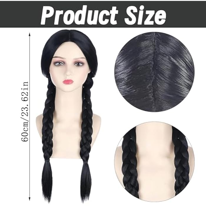 XZSKD Long Black Braided Wig, Cosplay & Party Wig, Heat Resistant Synthetic Fiber, One Size, Straight Hair - Image 2